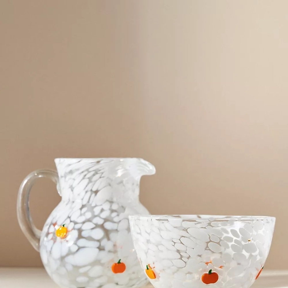 Anthropologie Mystic Pressed Bead Pitcher Icon Glass Halloween Pumpkin  NEW - Picture 3 of 4